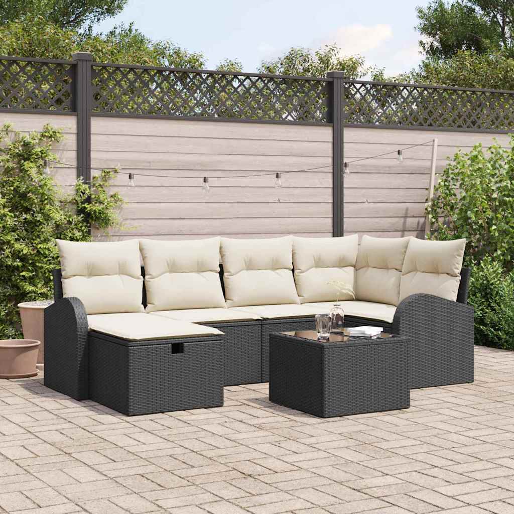 Garten-Sofa-Set 7 pcs Schwarz und Creme 234 x 124 x 85 cm